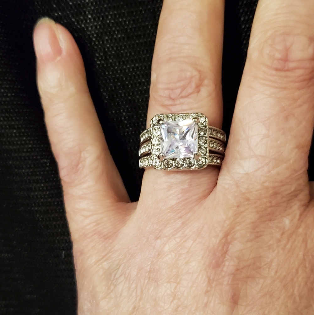 925 STERLING SILVER 3PC ROUND HALO WEDDING SET -2.5ct TCW - SIZE 7